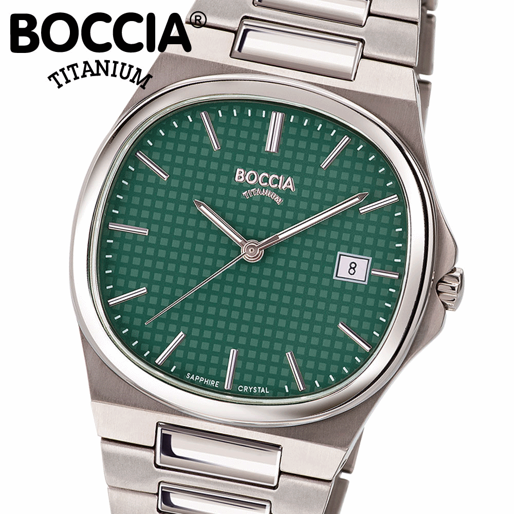 ボッチア 腕時計 メンズ BOCCIA TITANIUM Slim 3657-03 クォーツ 日本製 チタン 37mm カレンダー スリム 薄型 3針 秒針 スクエア型 トノー型 軽量 チタン