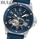 ブローバ 腕時計 メンズ 自動巻き BULOVA Marine Star 98A303 ブローバ マリンスター 自動巻き オートマチック 機械式 メカニカル オープンハート 45mm ラバーベルト 防水 アラビア数字 マリンウォッチ マリンスポーツ 正規品