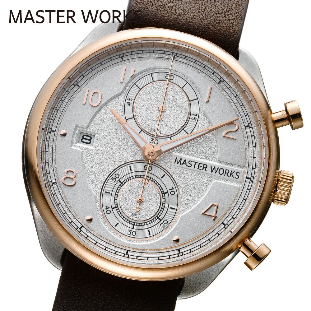 マスターワークス 腕時計 メンズ MASTER WORKS Quattro 002 MW07SRS-EDDBO8 クォーツ クロノグラフ ストップウォッチ 41mm 日付 カレンダー レザーベルト 革ベルト マスターワークス クアトロ 002 メンズウォッチ