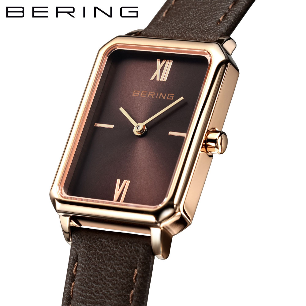 ベーリング 腕時計 BERING Ladies Unisex Rectangle Leather 17423-565 ベーリング 時計 レディース アナログ 四角 スクエア型 レザーベルト 小ぶり 華奢 おしゃれ レディースウォッチ シンプル ブラウン