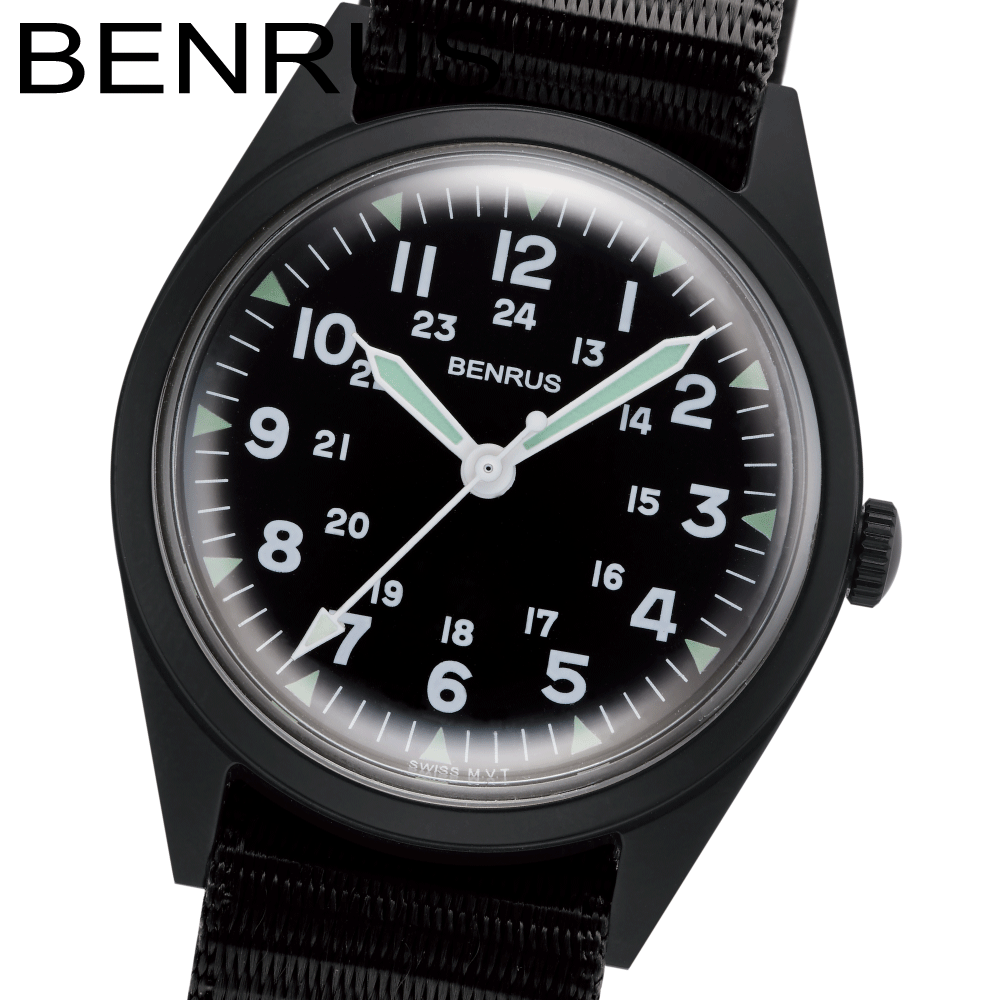 ベンラス 時計 ミリタリーウォッチ 腕時計 メンズ BENRUS DTU-2A-P-BKBK ミリタリーウォッチ 軍用時計 34mm ストラップ ユニセックス カジュアルウォッチ 防水 3針 クォーツ アウトドア サバゲ…