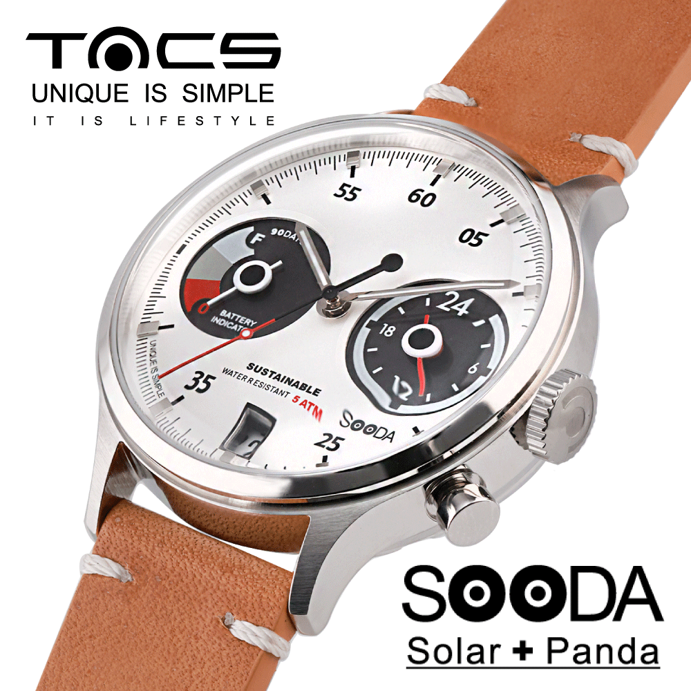 タックス 腕時計 TACS SOODA TS2302A タックス ソーダ 腕時計 ソーラー レザーベルト 革ベルト ブラウン 38mm 防水 3針 日本製 アナログ メンズ レディース ペアウォッチ ソーラー 腕時計 レディース 時計 パンダ 可愛い 電池交換不要のサムネイル