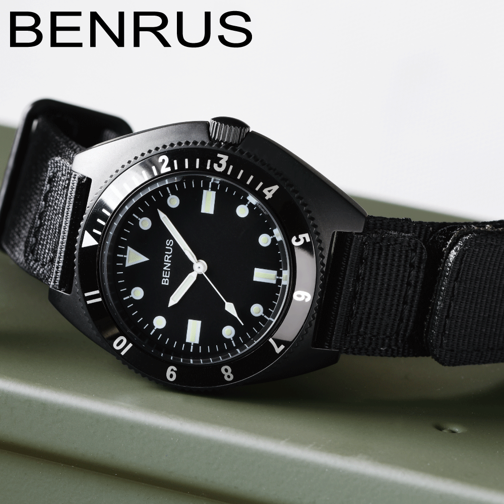 楽天東京ウォッチスタイルベンラス 時計 ミリタリーウォッチ 腕時計 メンズ BENRUS TYPE-I BLACK COMBAT BLACK ミリタリーウォッチ 軍用時計 42mm ナイロンベルト カジュアルウォッチ 防水 3針 クォーツ アウトドア サバゲー ミリタリ アメリカ軍 蓄光 かっこいい メンズウォッチ ブラック 黒