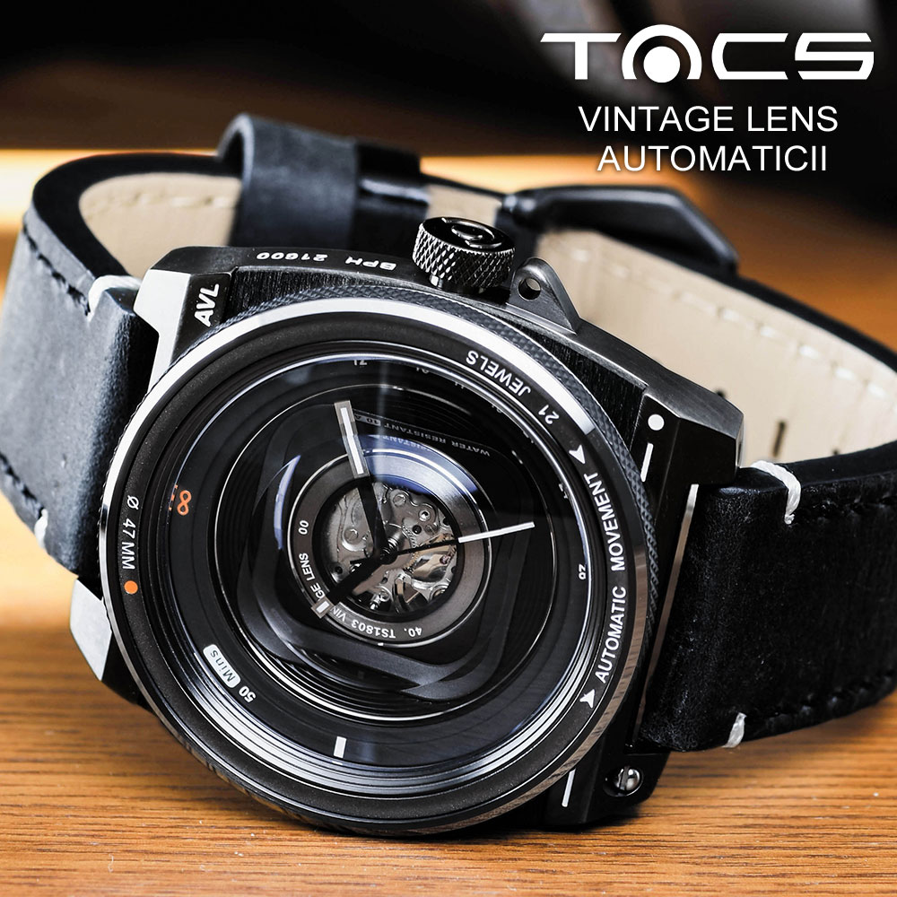 楽天東京ウォッチスタイルTACS 腕時計 メンズ 自動巻き オートマチック 2 機械式 TACS AVLII VINTAGE LENS AUTOMATIC II TS1803C タックス ヴィンテージレンズ tacs時計 カメラレンズ ビンテージ レトロ アンティーク 46.5mm レザーベルト 革ベルト 保証 男性 個性的