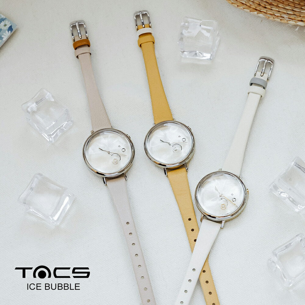 TACS 腕時計 タックス 腕時計 レディース TACS ICE BUBBLE TS2203 タックス アイスバブル 時計 tacs ice bubble レザーベルト 革ベルト 華奢 TS2203A TS2203B TS2203C クォーツ 防水 ベージュ イエロー 可愛い 33mm シンプル ギフト 2