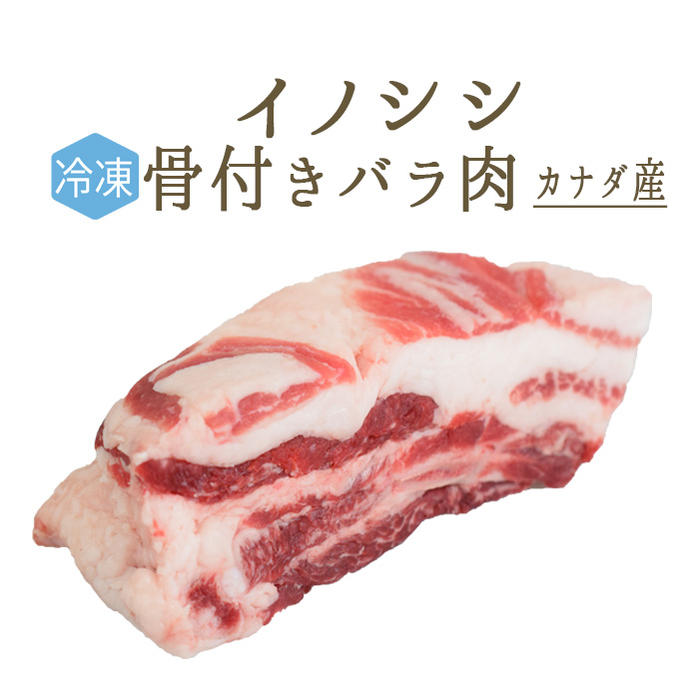 【冷凍】　イノシシ　（猪肉）骨付き　バラ肉　　＜カナダ産＞【約500-700g】【\670/100g再計算】【冷凍品】のサムネイル