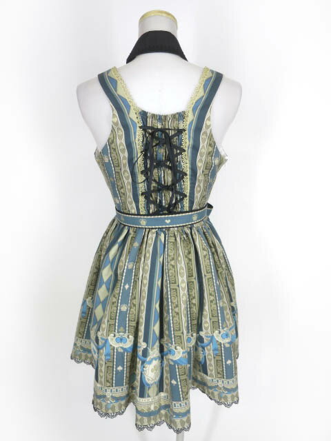 【中古】 Nightmare / Academy Game ジャンパースカート ナイトメア トランプ模様柄 レジメンタルストライプ B52494_2504