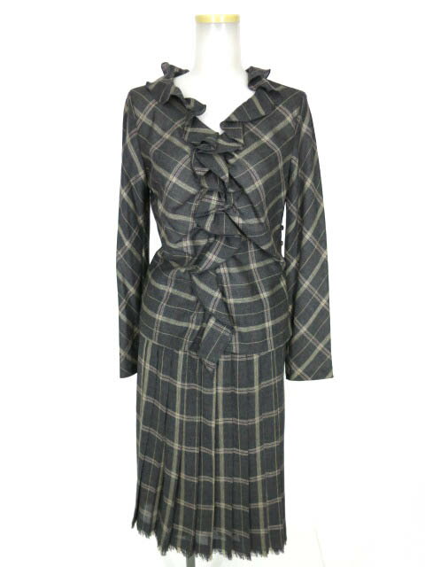 【中古】 INGEBORG / チェック柄プルオーバーフリルブラウス & プリーツスカート セットアップ インゲボルグ B64691_2411(4)