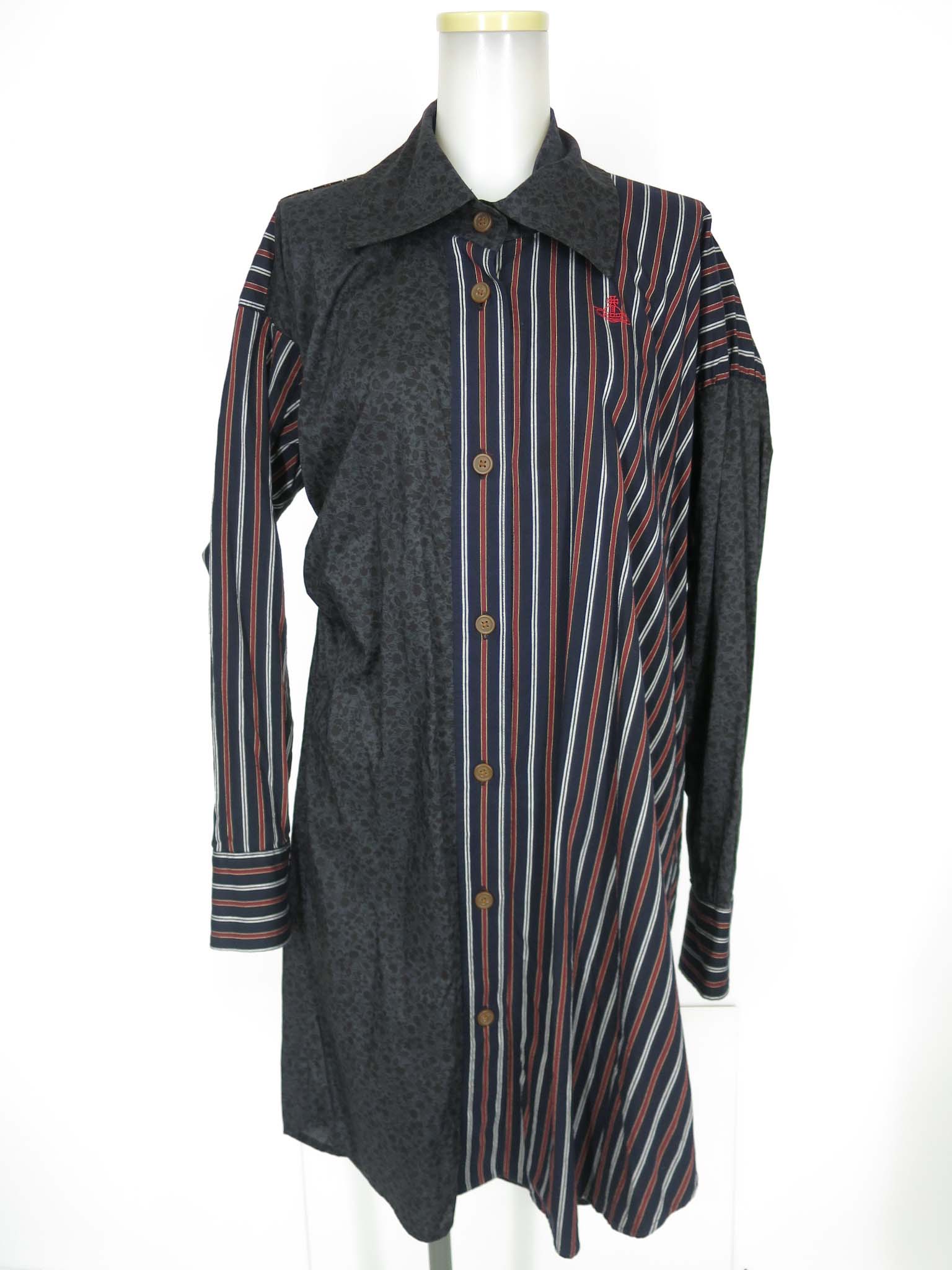乐天商城 - 【中古】 Vivienne Westwood RED LABEL / レジメンタルストライプ切替シャツワンピース ヴィヴィアンウエストウッド レッドレーベル B74639_2605