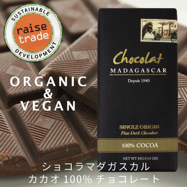 ショコラマダガスカルダークチョコレート100% BeantoBarChocolate（ビーントゥーバーチョコレート）ツリートゥーバーチョコレート オーガニック フェアートレード レイズトレード 低糖質・砂糖不使用 チョコレート カカオ70%以上