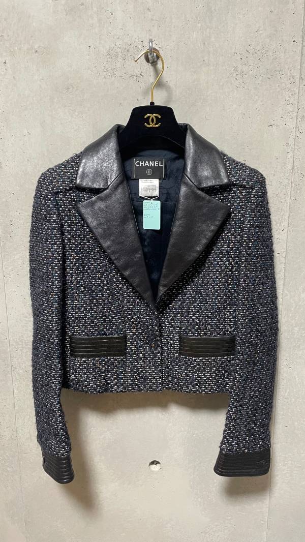 【中古】CHANEL シャネル 02A ツイード×レザー ジャケット×スカート セットアップ P19969W03063 【B08703】