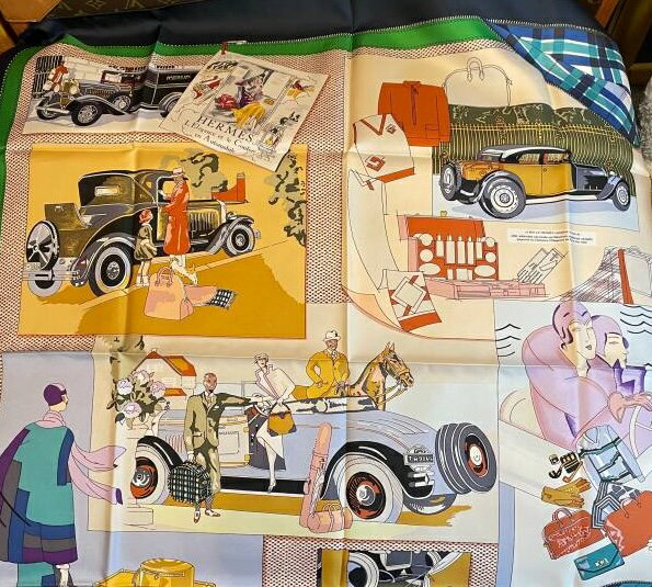 【中古】HERMES エルメス L ELEGANCE ET LE CONFORT EN AUTOMOBILE シルク スカーフ【B08717】
