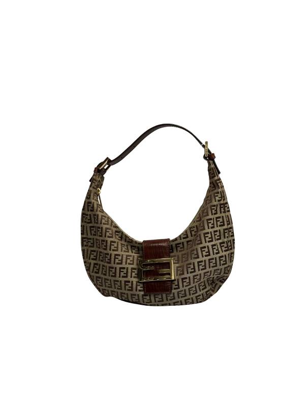 FENDI - 【中古】FENDI　フェンディ　ズッキーノ　ナイロンジャガード×レザー　ブラウン　ショルダーバッグ 【B08852】