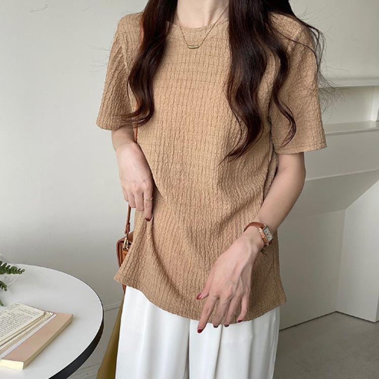 夏 夏 ゆったり 半袖 カットソー 涼しい 体型カバー レディース 薄手 ラウドネック Tシャツ 接触冷感 4色展開 無地 快適 通勤 カジュアル tokyoecstore-10124923 東京ECストア サンプル画像3
