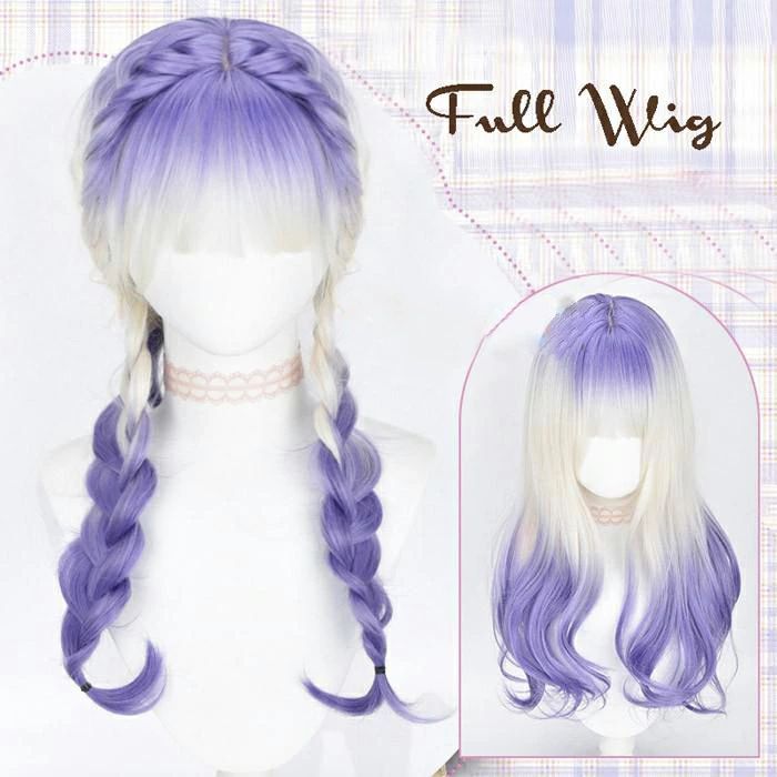 撮影 耐熱 レディース ドール風 ロリータ風 姫系 ゆめかわ 紫 ラベンダー ホワイト グラデーション カール ロング フルウィッグ