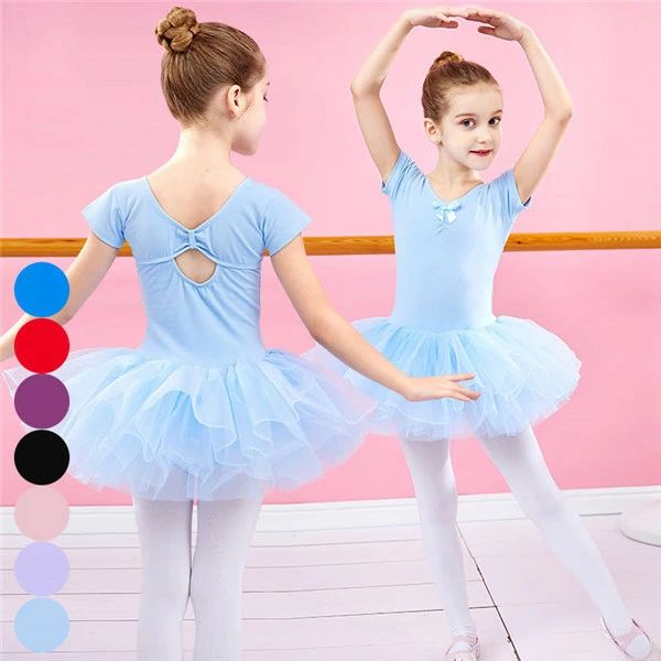 練習着 新体操 ダンス かわいい 股下スナップ 袖あり スカート付き 可愛さ満載 半袖 ワンピース 女の子 キッズ 子供 レオタード