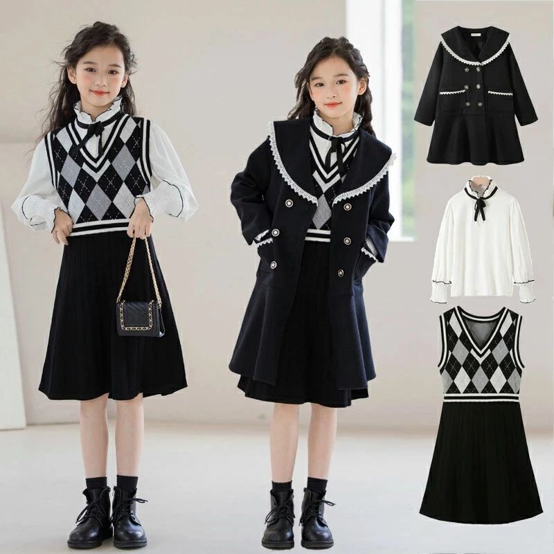 小学 卒服 子供服 3点セット 160cm 小学生 女の子 スーツ 卒園式 コート ワンピース 入学式 黒 フォーマルスーツ 女の子 スーツ