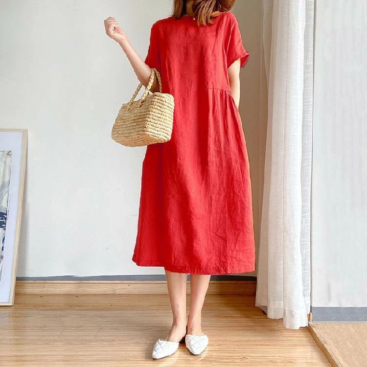 ィース春夏秋きれいめ半袖無地ワンピースロングワ...の紹介画像3
