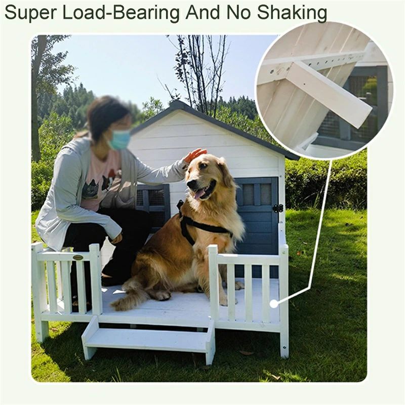 ポーチ付き屋外木製犬小屋 屋根 ドア シャッター窓付きキャビンスタイルの高床式犬...