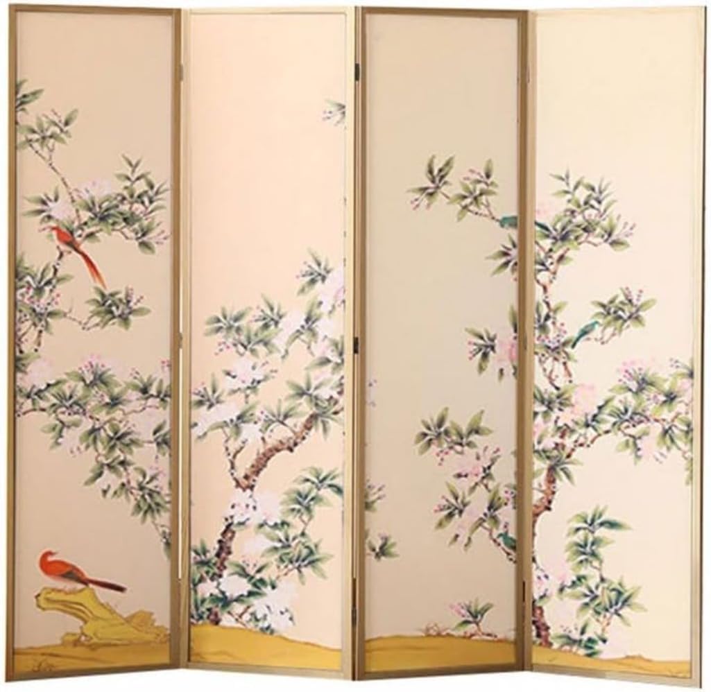 Folding Screens - パーテーション 折り畳み式 間仕切り油絵屏風パインホーム 和風衝立 おしゃれ 松木枠4連 自立式 組み立て不要 収納簡単 高さ約18