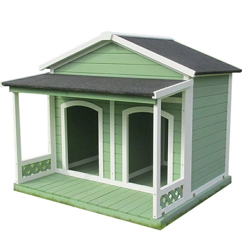 犬小屋 屋外用木製犬小屋 屋外・屋内犬用クレート ポーチ付き ドア2つ カーテン 小型・中型犬用犬小屋