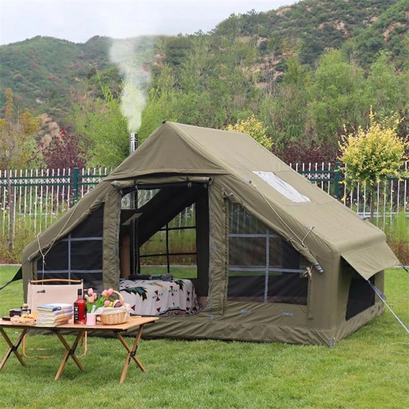 Dome Shape （Mountains） - エアーテント 大型 2〜4人用 インフレータブルテント 煙突穴付き ロッジテント 防水 4シーズン アウトドア キャンプテント 設営