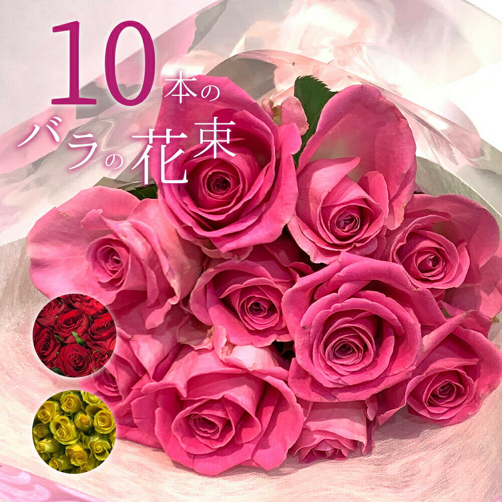 バラ10本の花束 色が選べる ピンク レッド イエロー 薔薇 季節の花束 送料無料 送料込み 土日も出荷 プレゼント 生花 お祝い 記念日 フラワー ギフト プロポーズ 結婚祝い 誕生日 父の日 2024 退職 還暦 賀寿祝い 長寿 妻 奥さん 嫁 母 ママ