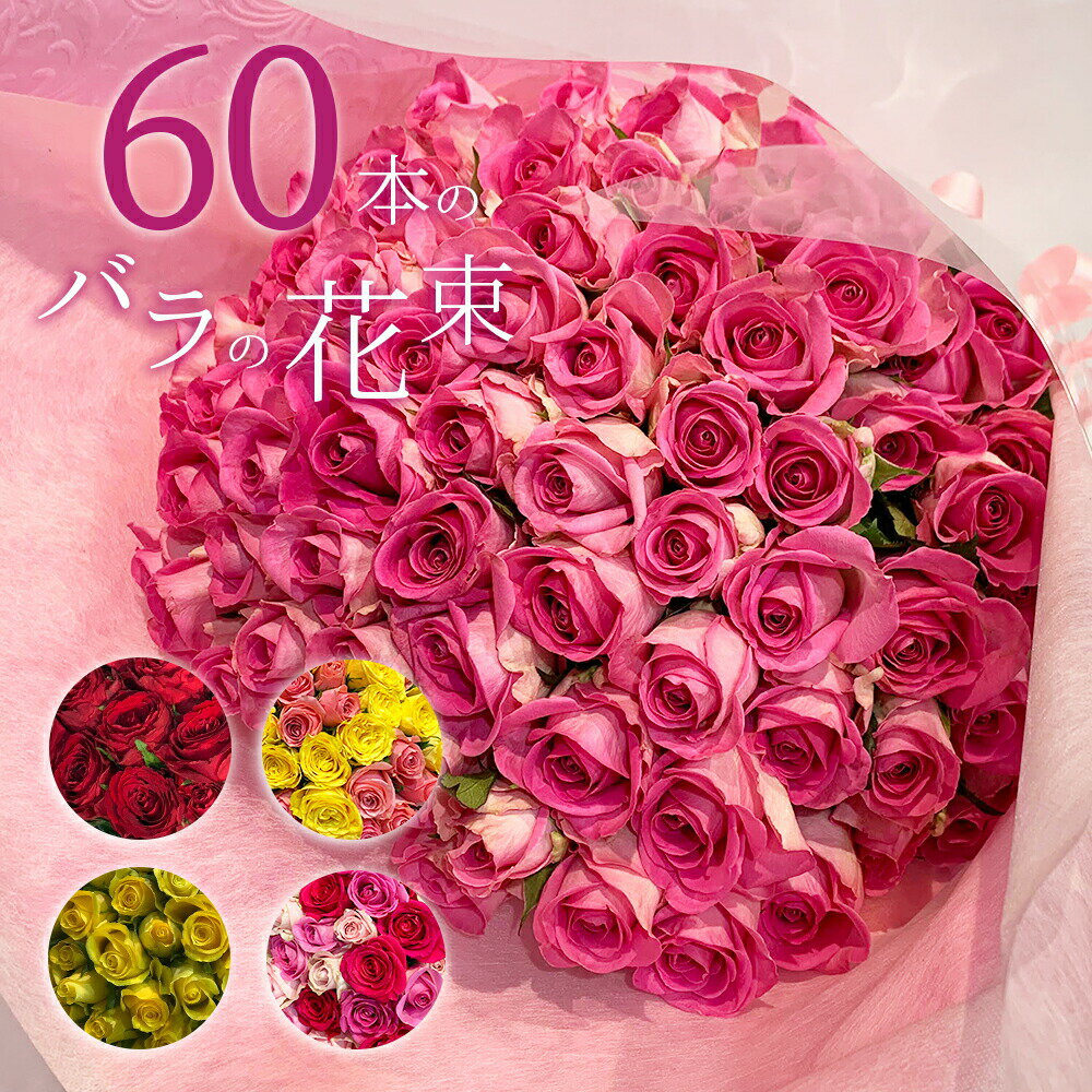 60本のバラ バラ60本の花束 色が選べる レッド イエロー ピンク 薔薇 季節の花束 送料無料 送料込み 土日も出荷 プレゼント 生花 お祝い お中元 記念日 ギフト 税込 還暦 プロポーズ 誕生日 父の日 2024 退職 妻 奥さん 嫁 母 ママ