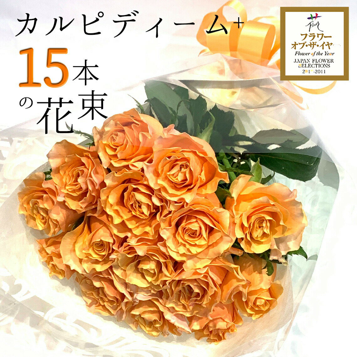 オレンジ オレンジ バラ 15本の花束 カルピディーム+ あす楽13時まで 送料無料 送料込み 銀座の橙バラ 薔薇 父の日 2024 ギフト 花束 プレゼント 記念日 誕生日 お祝い 珍しい 豪華 生花 お祝 プロポーズ 結婚祝い 結婚 退職 長寿 金婚式