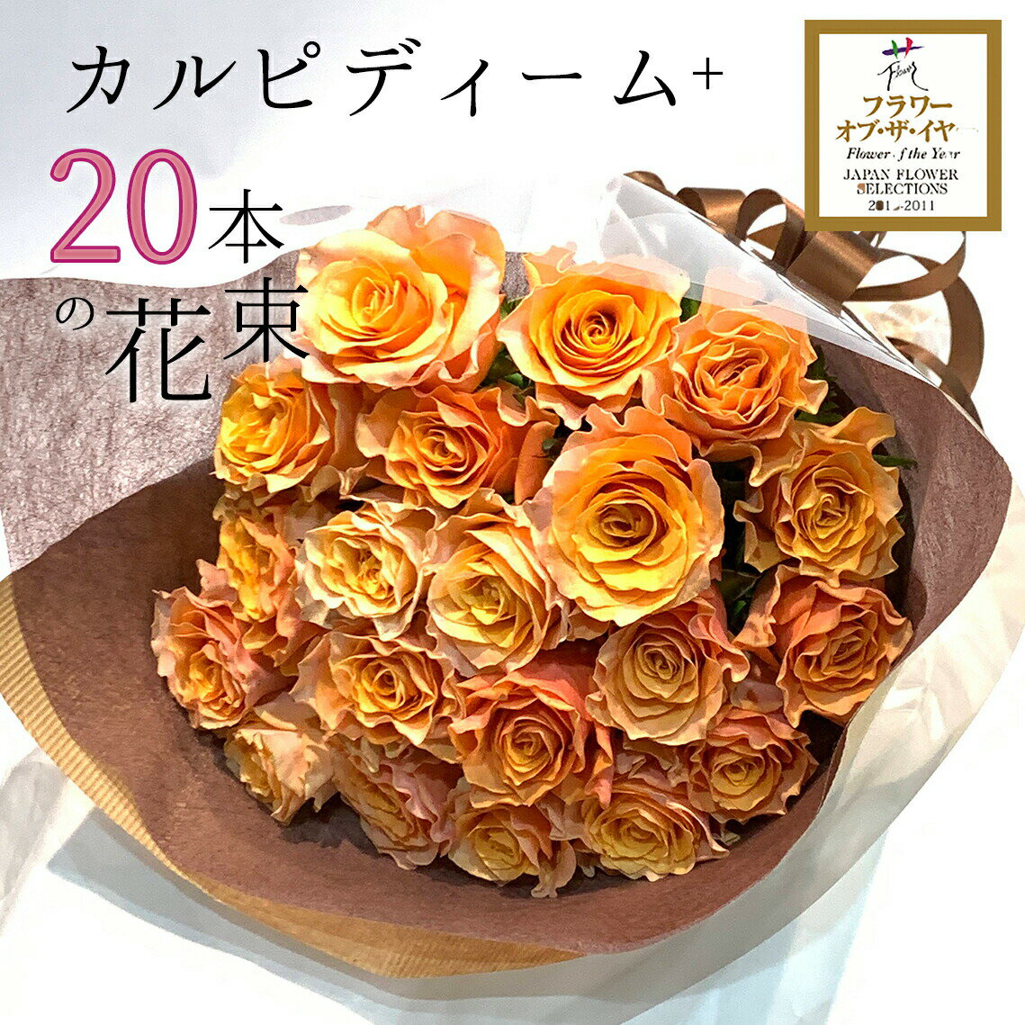 オレンジ オレンジ バラ 20本の花束 カルピディーム+ 銀座の橙バラ 薔薇 父の日 2024 ギフト 花束 プレゼント あす楽13時まで 送料無料 送料込み 記念日 誕生日 お祝い 珍しい 豪華 生花 お祝 プロポーズ 結婚祝い 結婚