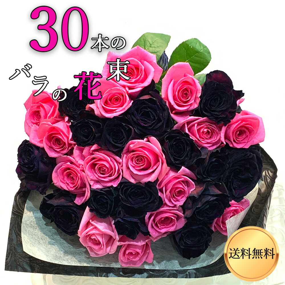 ブラック アンド ピンク バラ束 30本 送料無料 花束 薔薇 プレゼント お祝い 記念日 ギフト プロポーズ 誕生日 父の日 2024 退職 【生花】 結婚祝い 結婚 長寿 金婚式 妻 奥さん 嫁 母 ママ 恋人 ヴィジュアル ライブ 楽屋花 コンサート 黒薔薇