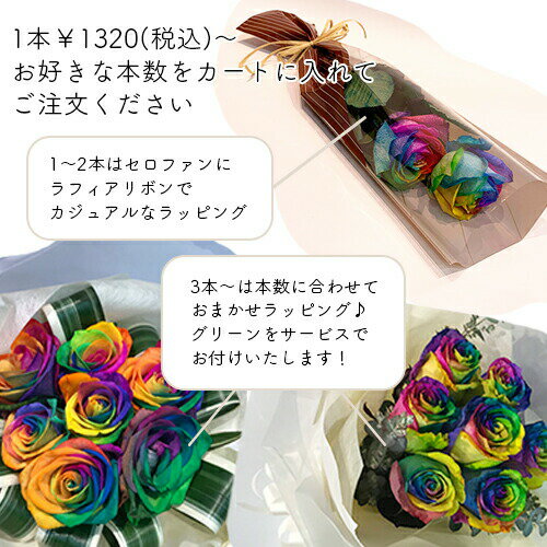 レインボーローズ 虹色のバラ 1本よりご注文 ホワイトデー 母の日 送料別 楽天 4本以上で送料無料 あす楽13時まで 花 2026 生花 バラ 虹薔薇 花束 41 60 108本 選べる本数 プレゼント ギフト 誕生日 結婚 記念日 お祝い 還暦 在庫本数によりお手配できない場合あり