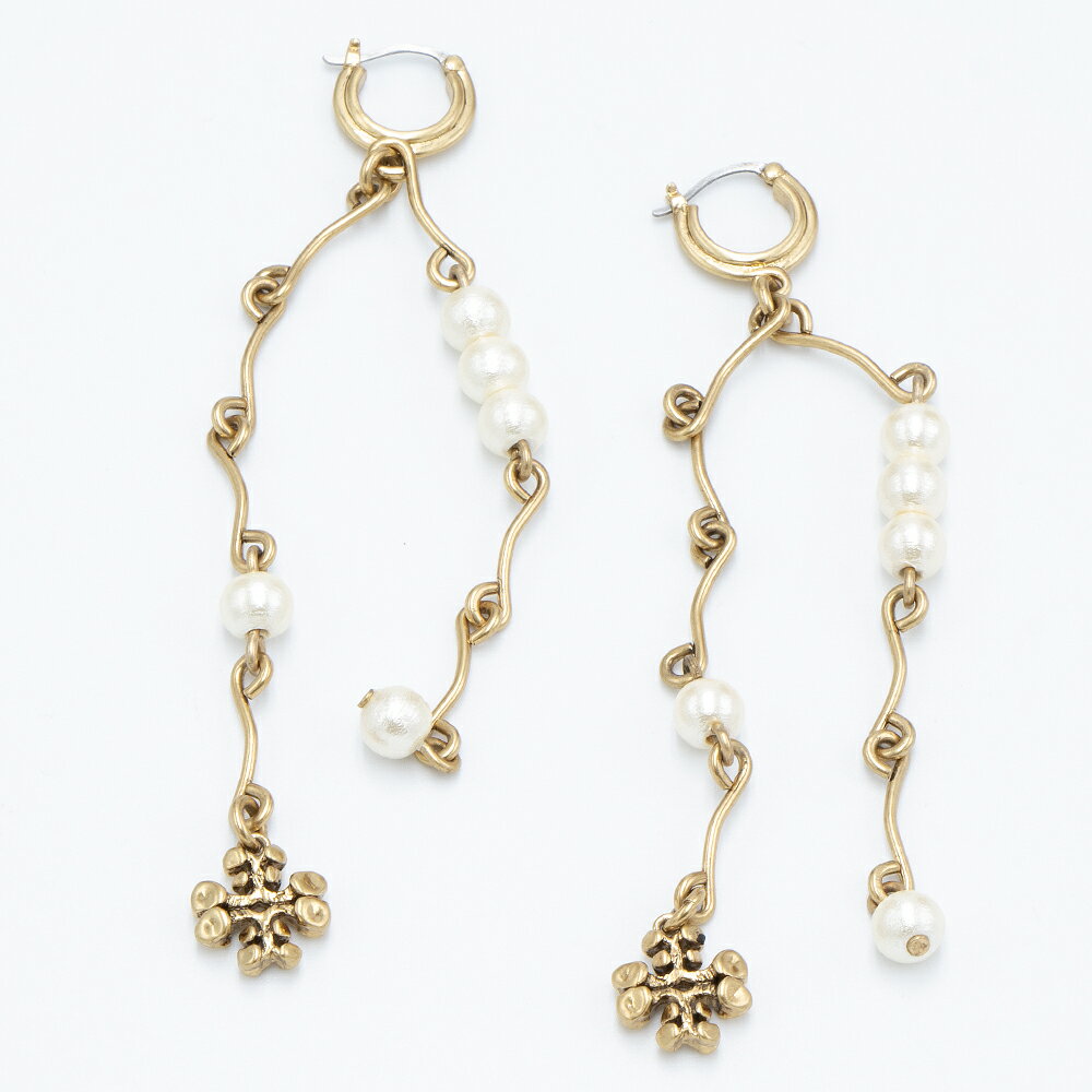 ڥϥåԡץ饤ۥȥ꡼С TORY BURCH ԥ ƥ饤ȥ֥饹/ѡ BRUTALIST LINEAR EARRING 143780 700 ANTIQUE LIGHT BRASS/PEARL [2023SS]