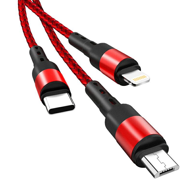 3in1 充電ケーブル Type-C/Lightning/MicroUSB 1.2m 急速 タイプC ライトニング アンドロイド 持ち運び 充電コード 3役 機種別 充電 ケーブル マルチケーブル usbケーブル スマホケーブル 急速充電 USB スマホ iPhone Android 同時充電