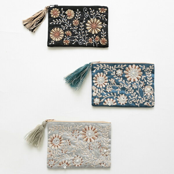 フラワービーズ刺繍ミニポーチ インド刺繍 ロングセラー お花 かわいい プレゼント ギフト 送料無料 メ..