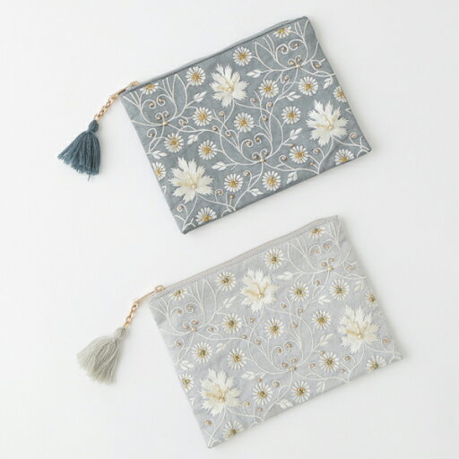 フラワービーズ刺繍ポーチL インド刺繍 お花 かわいい プレゼント ギフト 送料無料 メーカー直送 フラワービーズ刺繍ポーチL インド刺繍 お花 かわいい プレゼント ギフト 送料無料 メーカー直送