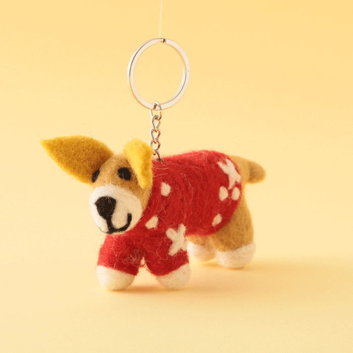 フェルト アニマル キーホルダー コーギー ハンドメイド ネパール製 プレゼント ギフト バッグチャーム クリスマス 雑貨 東京かんかん