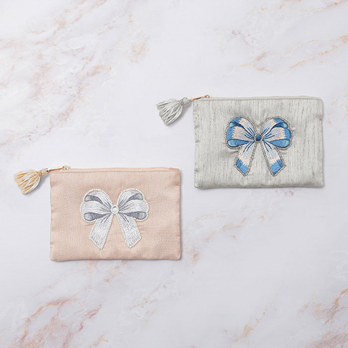 リボン刺繍ポーチ ビーズ刺繍 化粧ポーチ 小物入れ コスメポーチ ギフト プレゼント レディース おしゃれ かわいい KANKAN カンカン