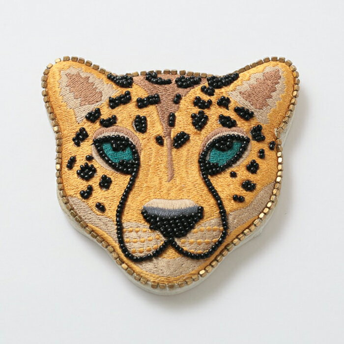レオパード刺繍ポケットミラー インド刺繍 レオパード アニマル 動物 かわいい クール ハンドミラー 手..