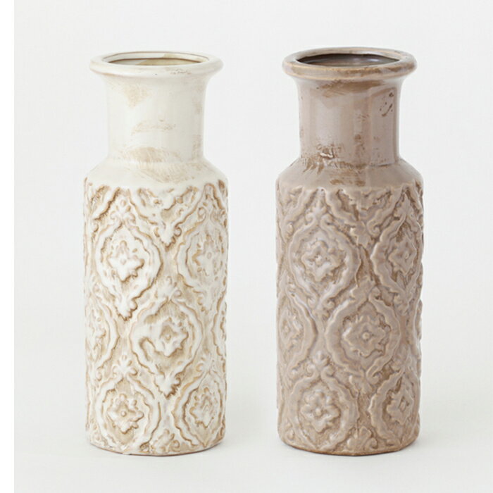 陶器花瓶 セラミックフラワーベース クラシック アンティーク風 円柱型 中国陶器 花びん 花器 大きい ..