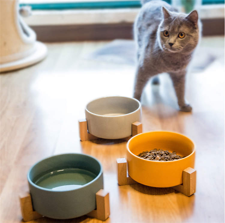 フードボウル ペット用 猫 ネコ 犬 陶器 食器 エサ入れ 動物 お皿 餌入れ 水入れ ペット皿 食台 容器 スタンド ゆっくり食べる シンプル CW013