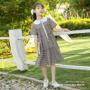 ワンピース キッズ 親子 子供用 Aライン 女の子 半袖 夏 プレゼント 格子 おしゃれ 女児 可愛い お出かけ パーティー 学生 襟付き チェック カジュアル 結婚式 ファッション きれいめ TZ-782(4)