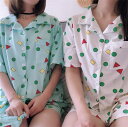 パジャマ 上下セット コットン 半袖+ショットパンツ 夏着 女の子 ルームウエア シンプル エアコン対応 着心地良い 部屋着 寝巻き 幾何柄 前開け SY-265(4)