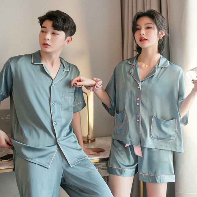 パジャマ 上下セット サテン ペアルック 前開け 無地 半袖+ショパン 夏着 レディース 大人 メンズ ルームウエア シンプル エアコン対応 着心地良い 部屋着...