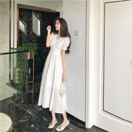 ワンピース 夏 半袖 vネック レディース パフスリーブ きれいめ お出かけ ミモレ丈 ロングワンピ 上品 体型カバー 大人リゾート おしゃれ ファッション ビーチ レジャー 可愛い ホワイト Aライン L-641 ワンピース 夏 半袖 vネック レディース パフスリーブ きれいめ お出かけ ミモレ丈 ロングワンピ 上品 体型カバー 大人リゾート おしゃれ ファッション ビーチ レジャー 可愛い ホワイト Aライン L-641