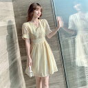 ワンピース 膝上 夏 きれいめ レディース お出かけ Aライン フェミニン お洒落 女の子 レジャー デート 着やせ 可愛い vネック パーティー 結婚式 ビーチ 海 オフホワイト L-997(4)