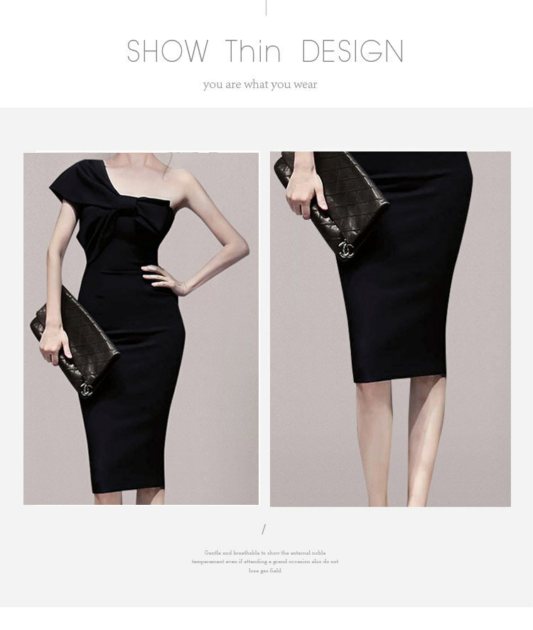 ワンピース エレガント 礼服 きれいめ クラブ レディース お出かけ セクシー フェミニン タイト 蝶結び ブラック 肩出し お呼ばれ 膝丈 無地 高級感 演奏会 XG-924