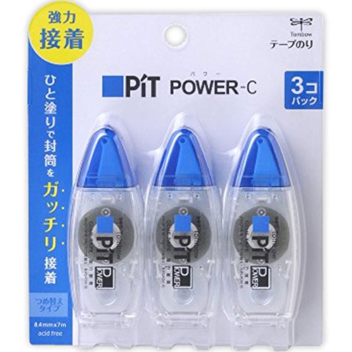 トンボ鉛筆 テープのり 強粘着 PiT パワーC 本体 3個 (つめ替えタイプ) コンパクト 8.4mm×7m HPA-325 (PN 送料無料