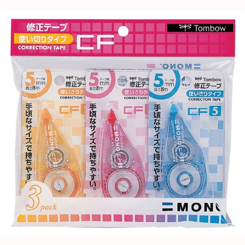 トンボ鉛筆 修正テープ 5mm MONO モノCF 使い切りタイプ 8m 3個パック(ブルー・ピンク・オレンジ) KCA-321 送料無料