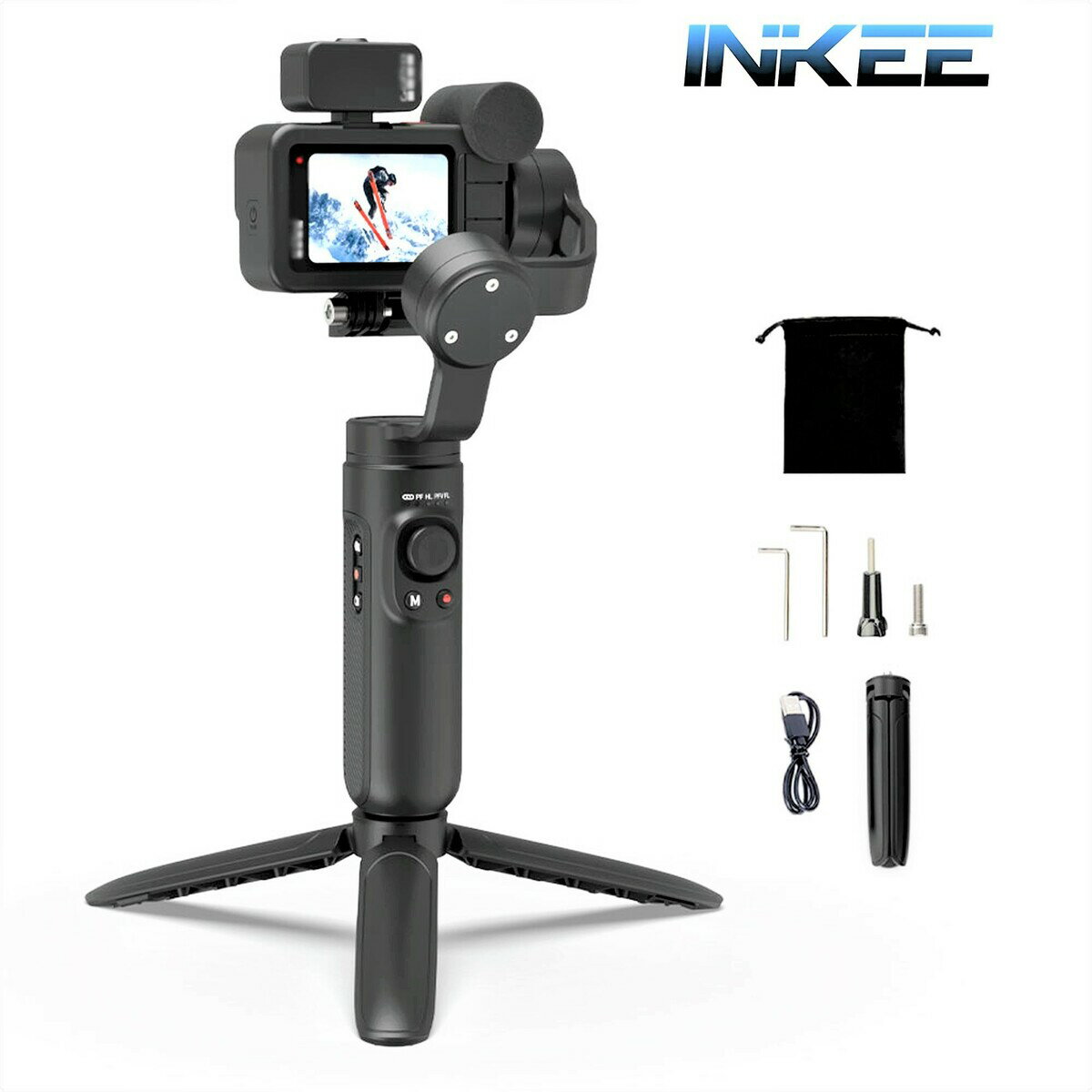 INKEE Falcon Plus GoPro 用3軸ジンバル ゴープロ GoPro10/9/8/7/6/5 OSMO ACTION Insta 360 アクションカメラ専用スタビライザー